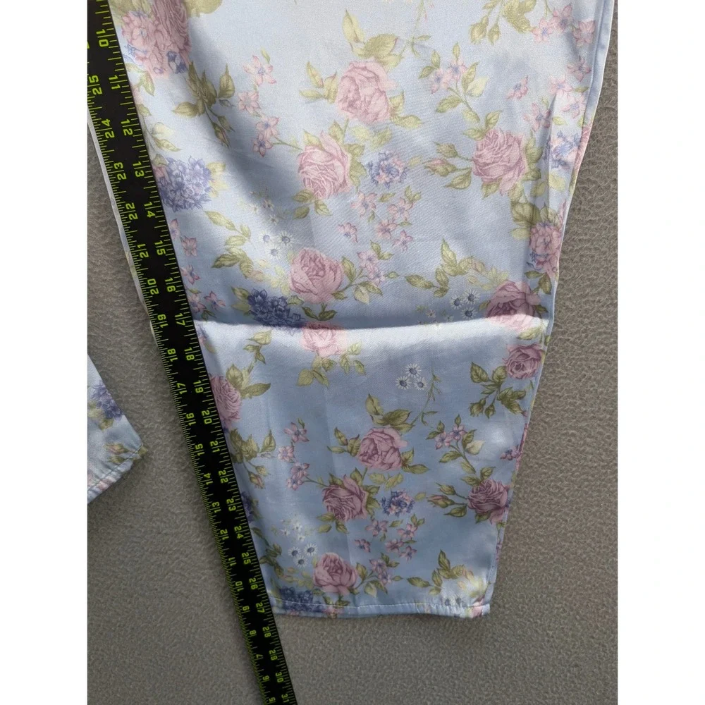 Kristine Tyler‎ Intimates Pajama Set Women's 3X Blue Floral Polyester Satin USA